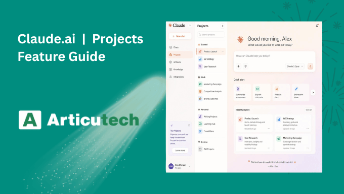 Claude AI left sidebar showing multiple named projects including YouTube Scripts, Client Proposals, and Code Reviews